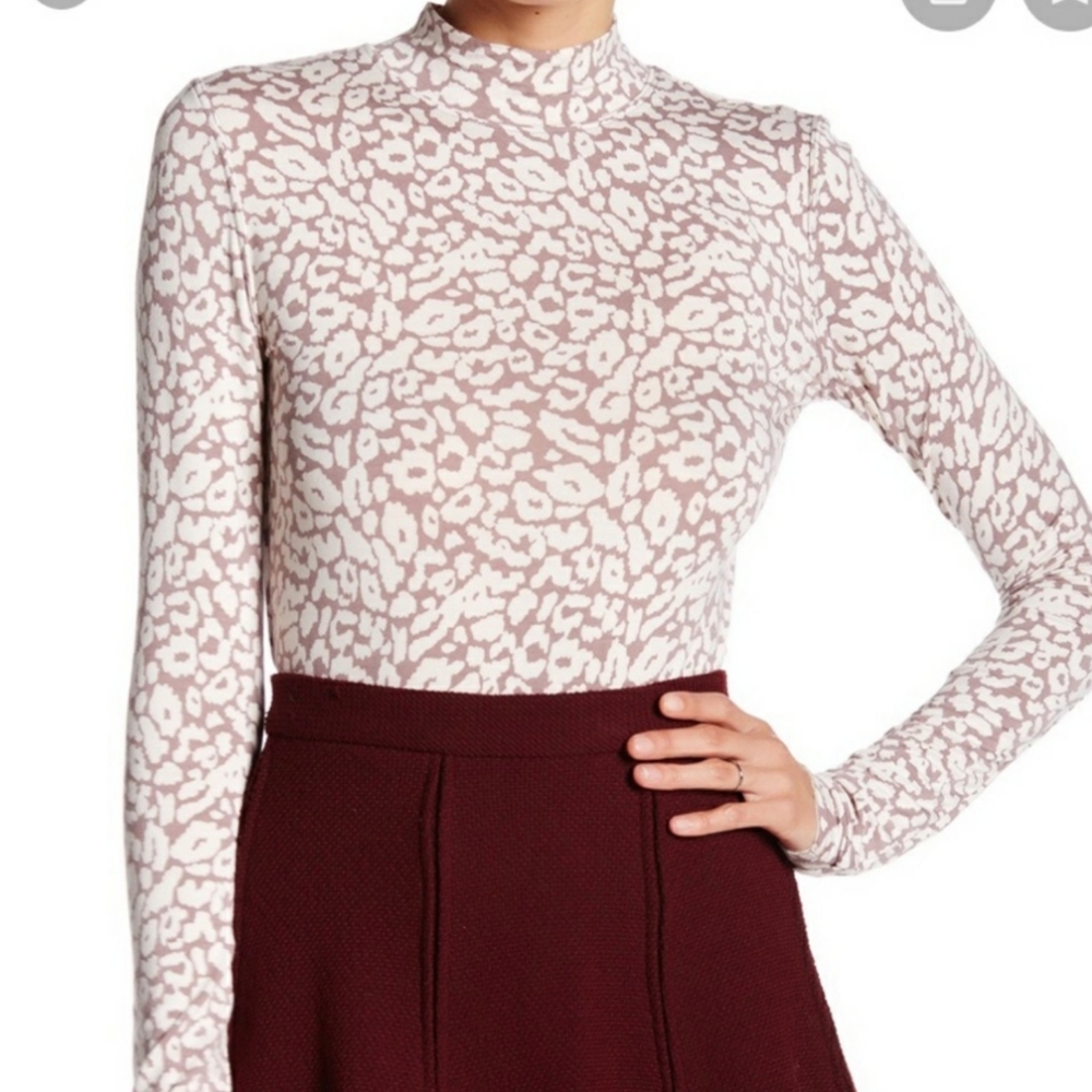Free People Leopard Mock Neck Jersey Top